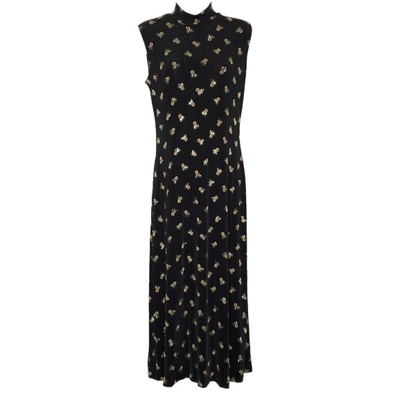 Pineapple Print Dress Sz 6 Maxi Bodycon Glitter Tropical Hawaiian Luau Party - Picture 3 of 5
